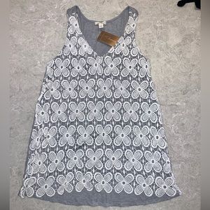 Francesca's Miami Gray Tank White Flower Crochet Eyelet Lace Overlay Shirt